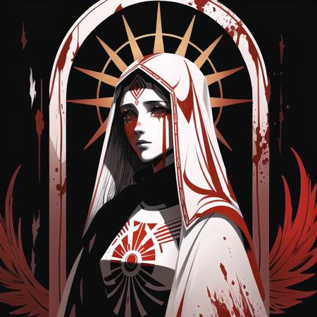 02216-2538907086-Magonia, two tone, blood, spot color, tears, halo, angel, black background, silhouette, 1girl, upper body, looking at viewer.png